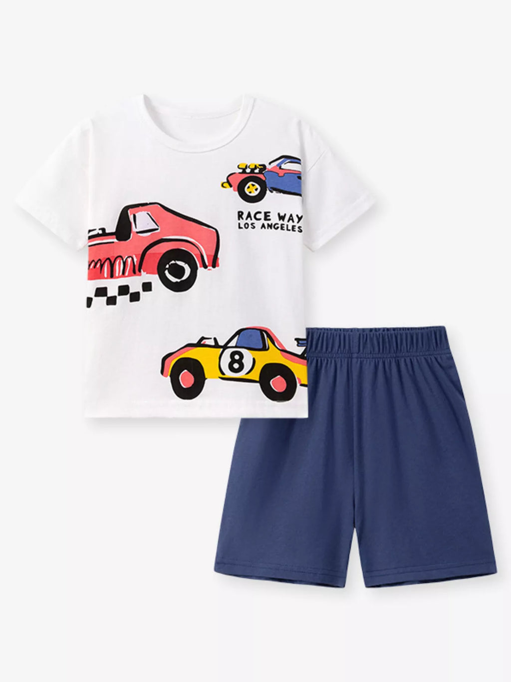 Kids Racing Car T-Shirt & Shorts Set - Soft Cotton Outfit for Active Boys