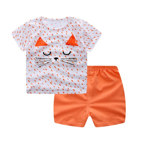 Soft Cotton Baby Summer Outfit Set – Cartoon T-Shirt & Shorts for Boys & Girls