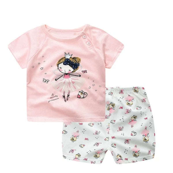 Soft Cotton Baby Summer Outfit Set – Cartoon T-Shirt & Shorts for Boys & Girls