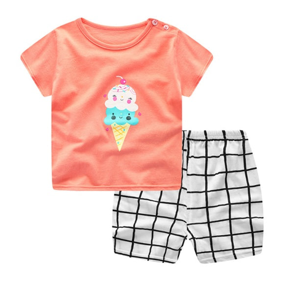 Soft Cotton Baby Summer Outfit Set – Cartoon T-Shirt & Shorts for Boys & Girls