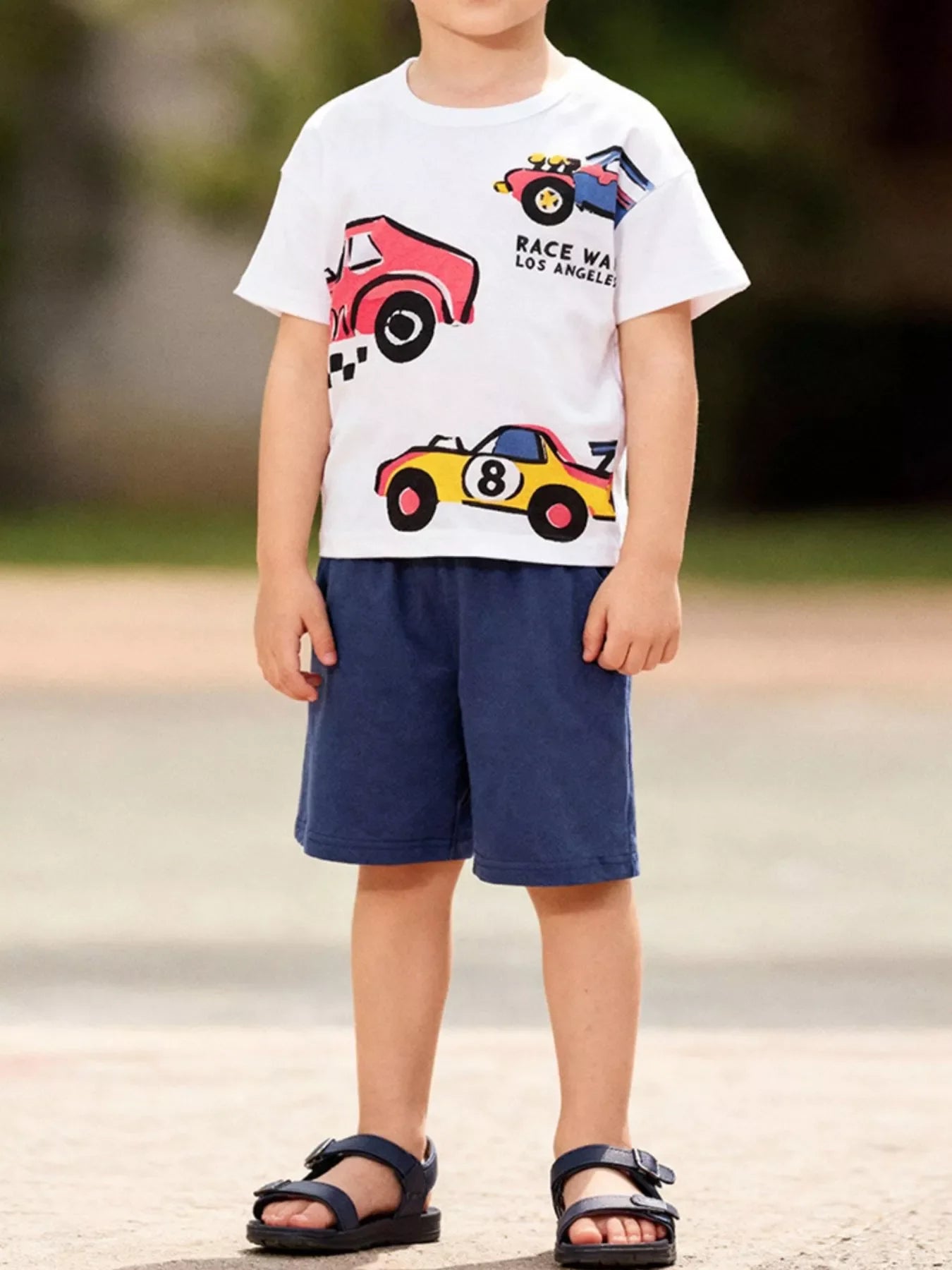 Kids Racing Car T-Shirt & Shorts Set - Soft Cotton Outfit for Active Boys