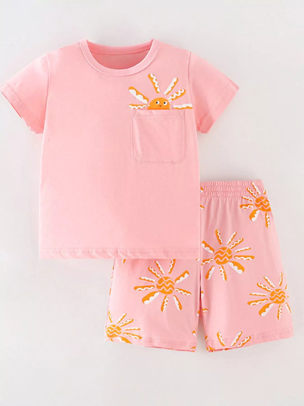 Kids Sun Print 2-Piece Outfit Set | Cotton T-Shirt & Shorts for Boys | Sizes 5Y–7Y