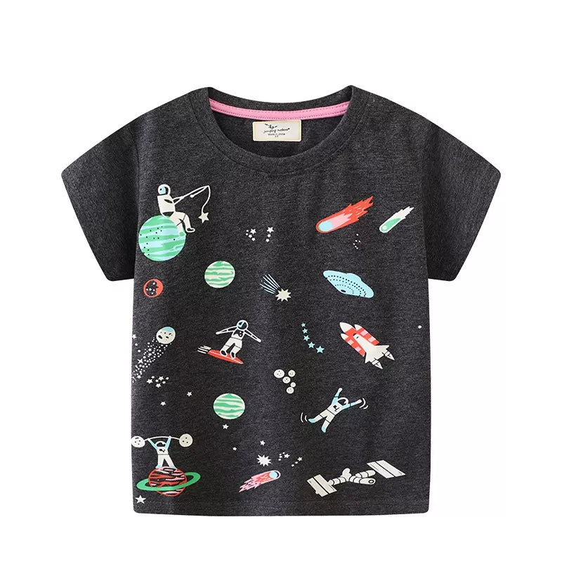 Kids Space Explorer T-Shirt – Soft Cotton Galaxy Adventure Tee for Boys & Girls (Black)
