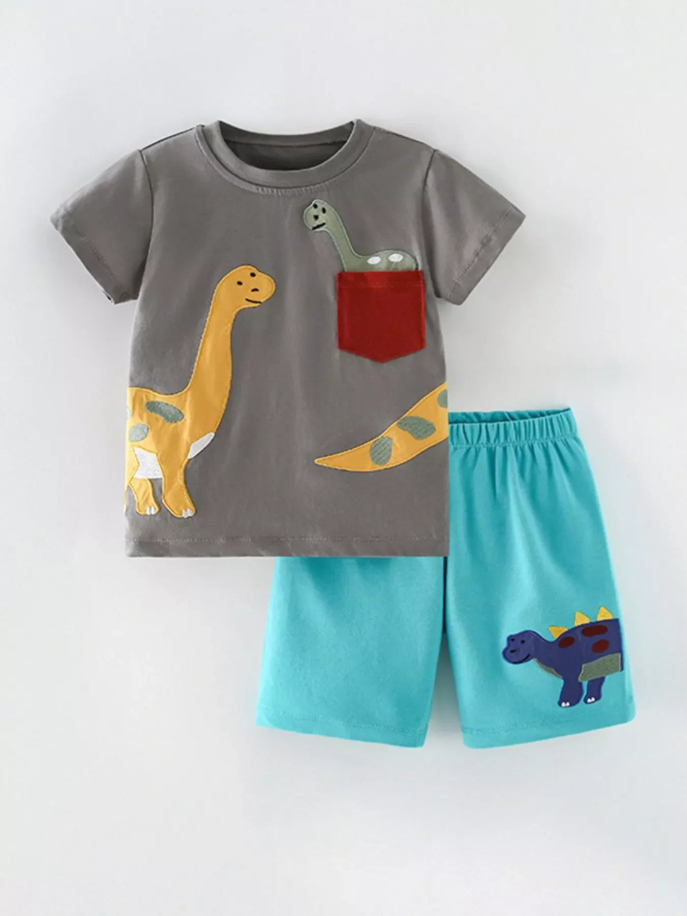 Boys Dinosaur Applique T-Shirt & Shorts Set – 2-Piece Summer Outfit | Sizes 6Y–8Y