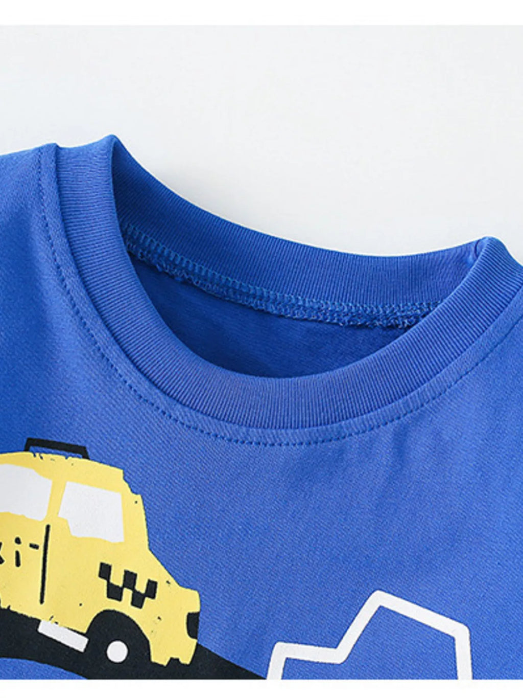 Kids Vehicle Print T-Shirt – Soft Cotton Crew Neck Tee for Boys & Girls (Royal Blue)