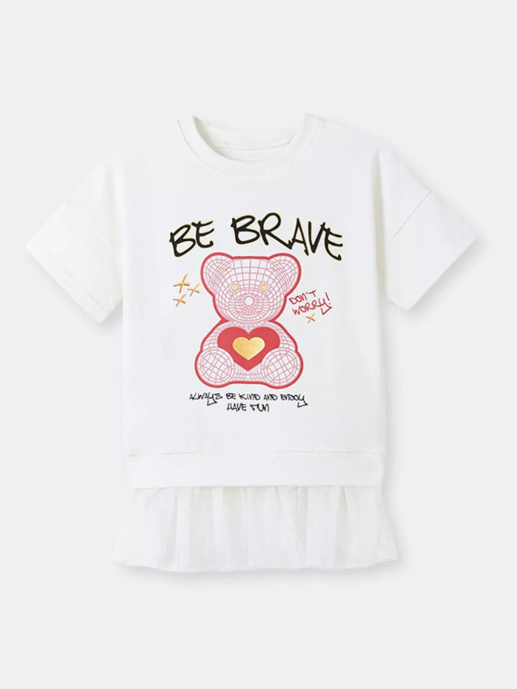 Girls Bear Graphic Sweatshirt Dress - Soft Short Sleeve Pullover for Kids