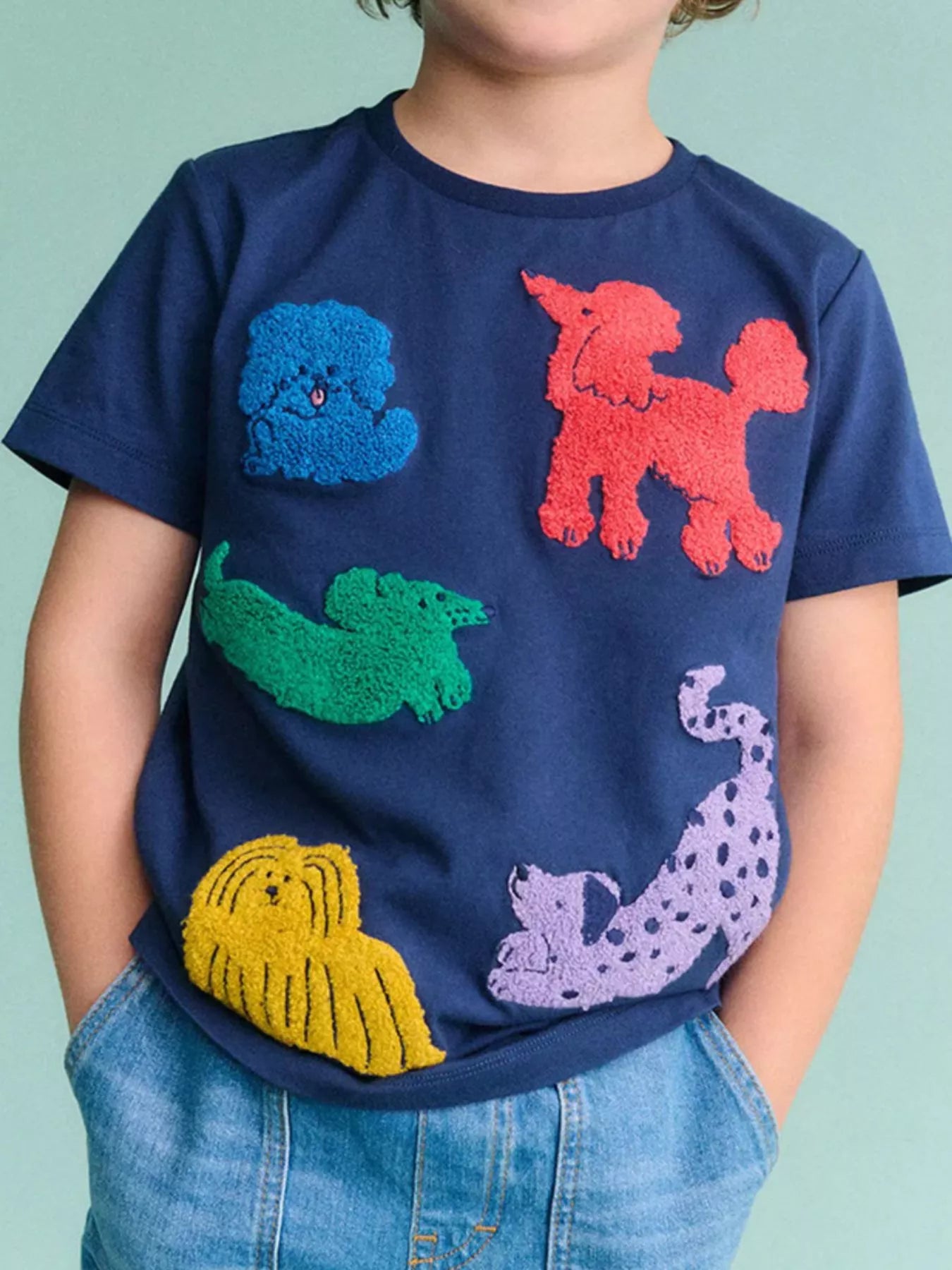 Kids Puppy Patch T-Shirt – Soft Cotton Crew Neck Tee for Boys & Girls (Navy)