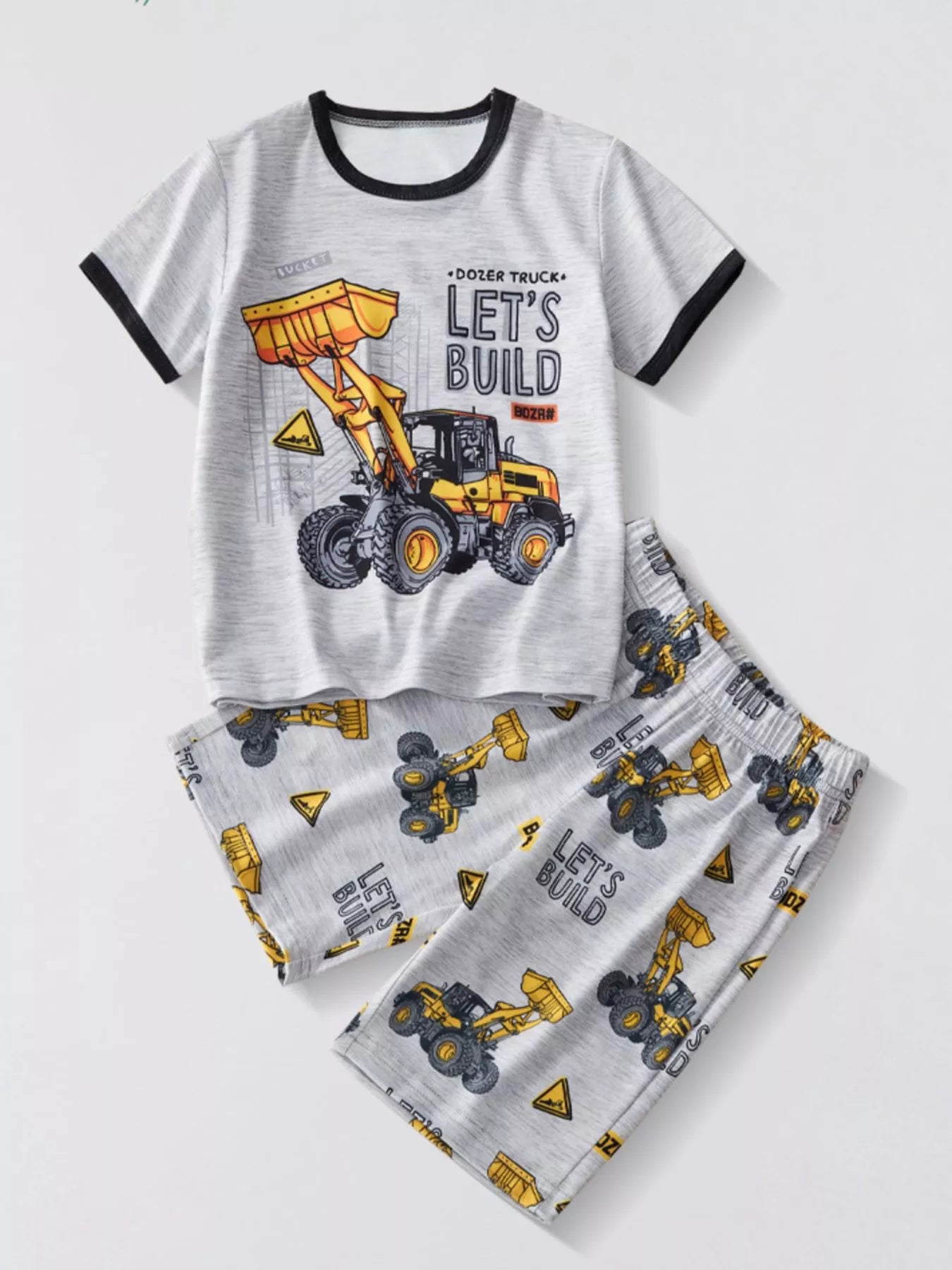 Kids Construction Truck Outfit - Dozer Tee & Shorts Matching Set