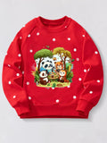 Children's Cute Cartoon Animal Crew Neck Sweatshirt – 100% Cotton with Pockets