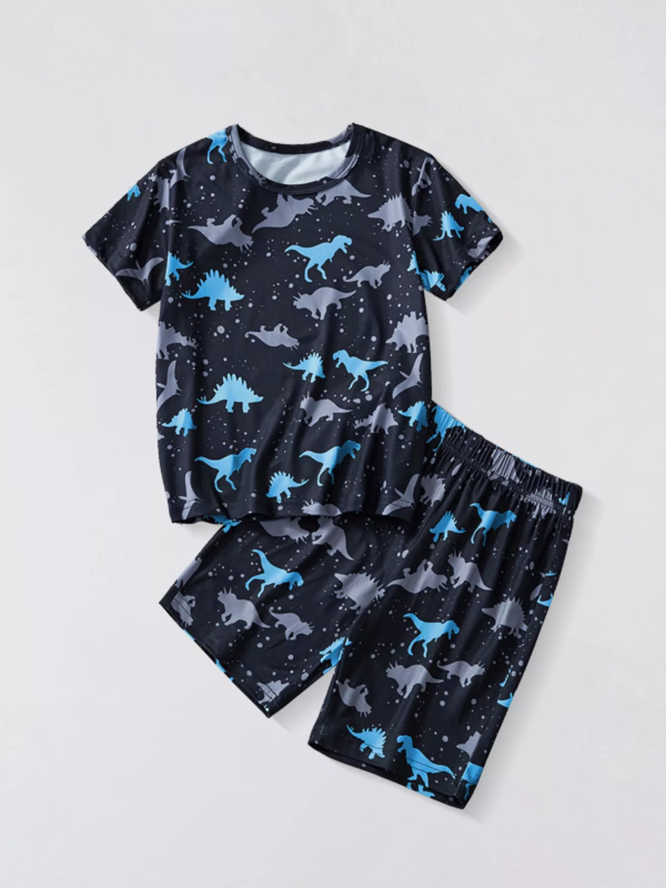Kids Dinosaur Pajama Set – Soft Cotton Short Sleeve Top & Shorts for Boys & Girls (Black)
