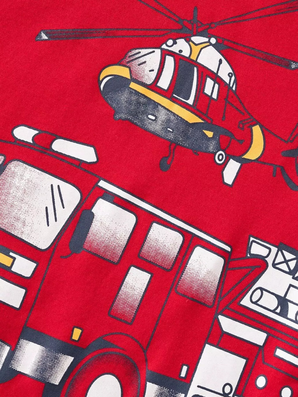 Kids Fire Truck & Helicopter T-Shirt | Soft Cotton Short Sleeve Graphic Tee for Boys & Girls