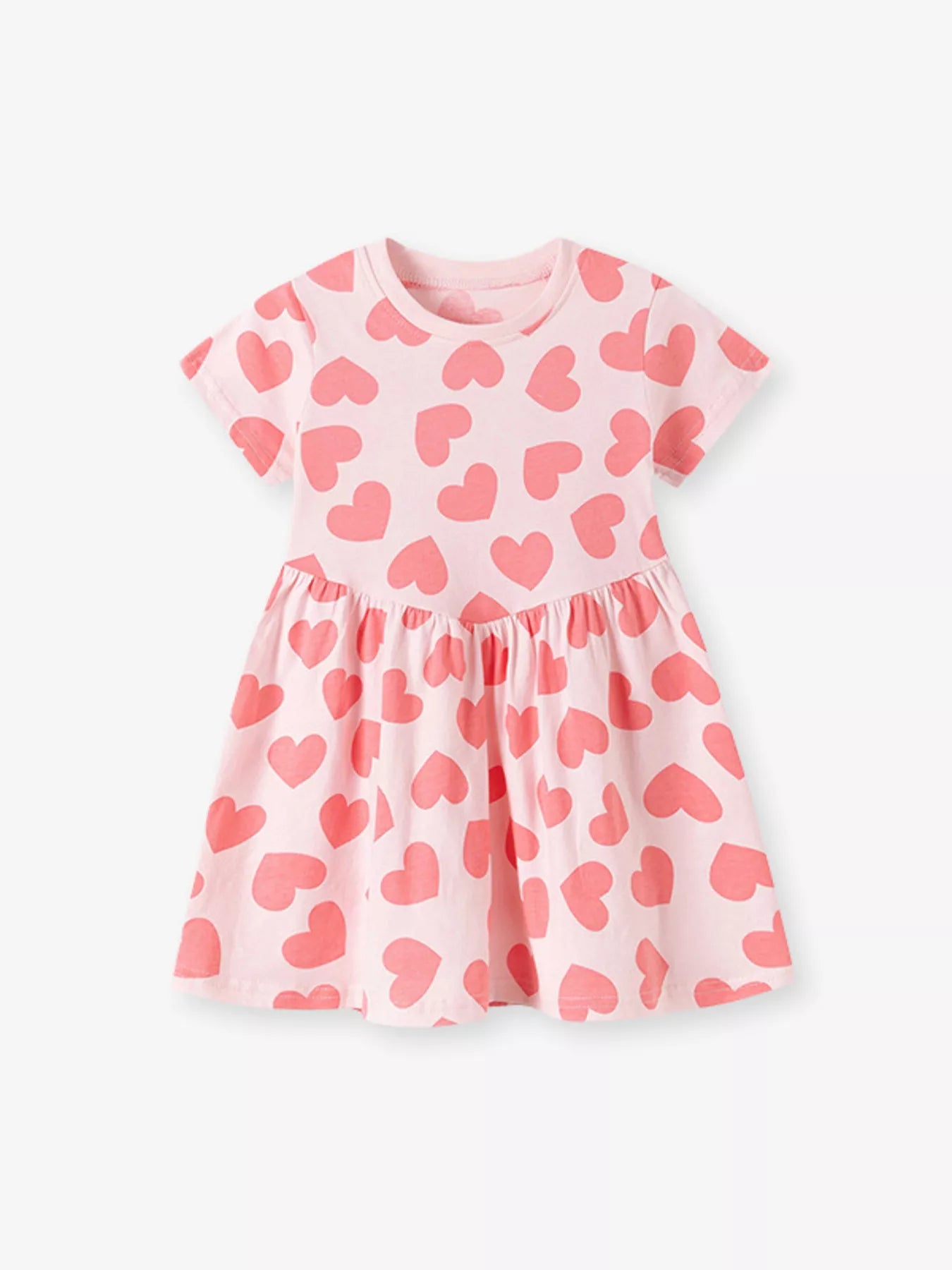Girls Heart Print Dress - Casual Short Sleeve Summer Dress for Kids