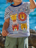 Kids Striped Animal Print T-Shirt – Soft Cotton Crew Neck Tee for Boys & Girls (Multicolor)