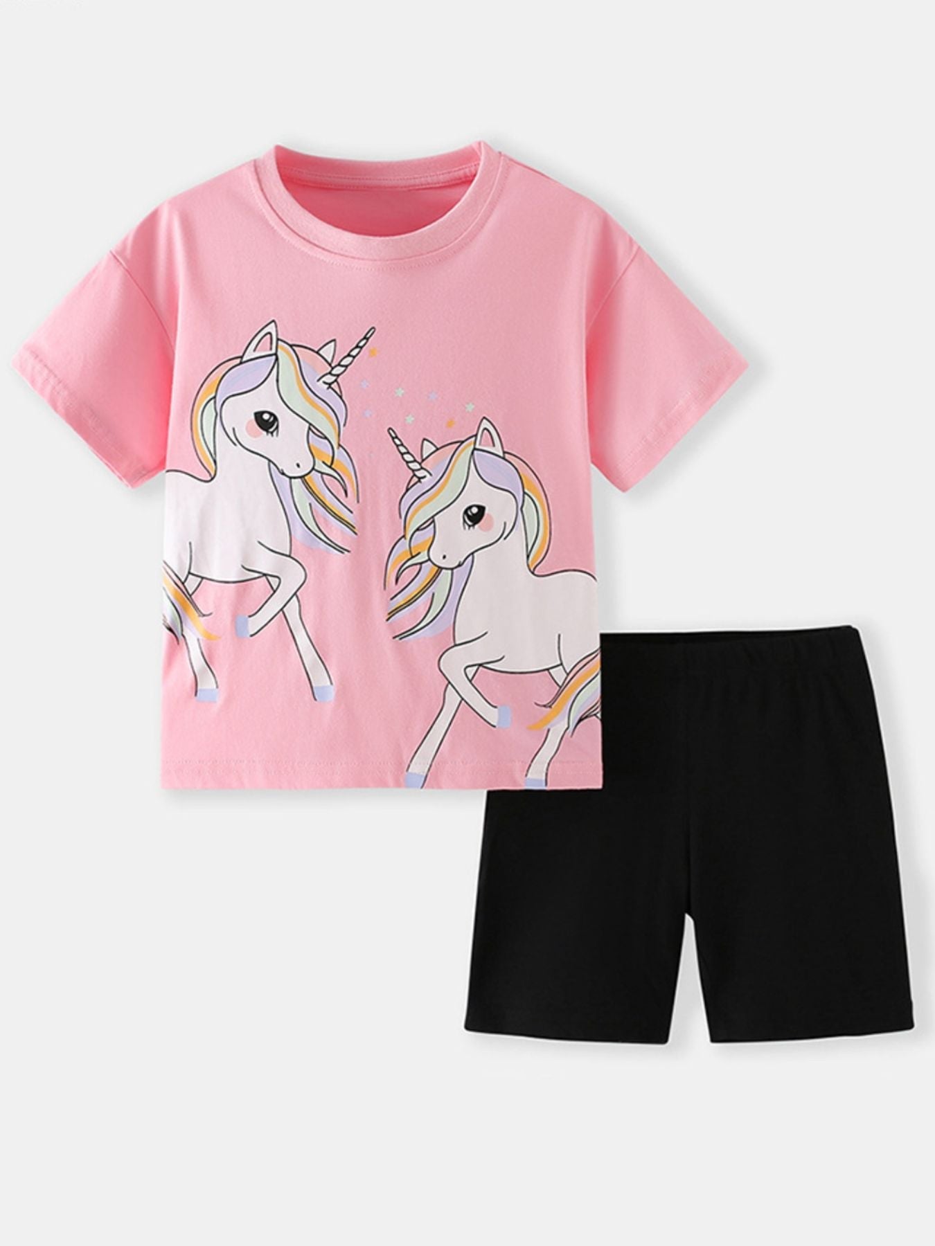 Girls Unicorn Tee & Shorts Set – Soft Cotton 2-Piece Summer Outfit (Ages 2–8Y)