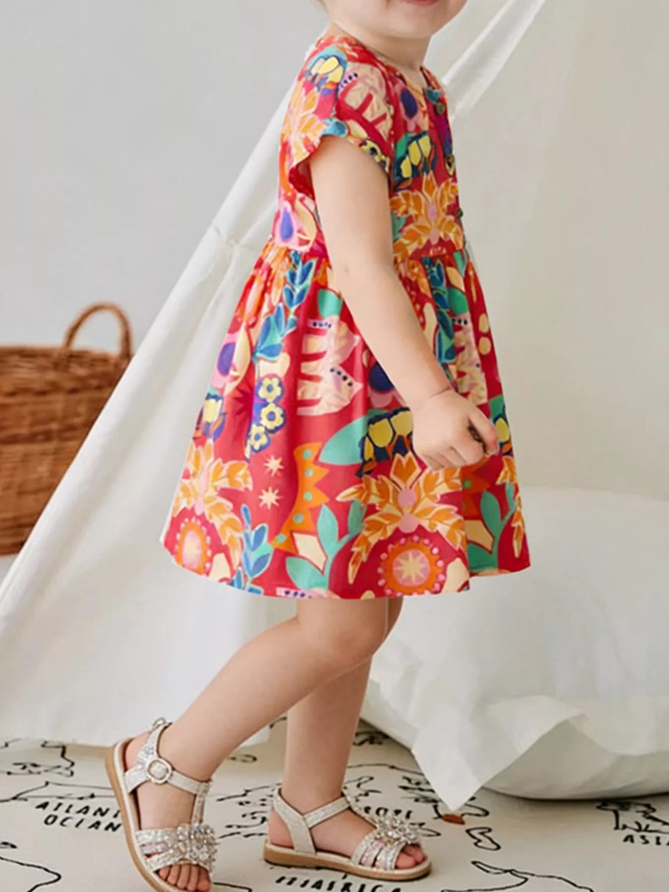 Girls Floral Button-Front Dress – Casual Cotton Summer Dress for Kids | Ages 3–8