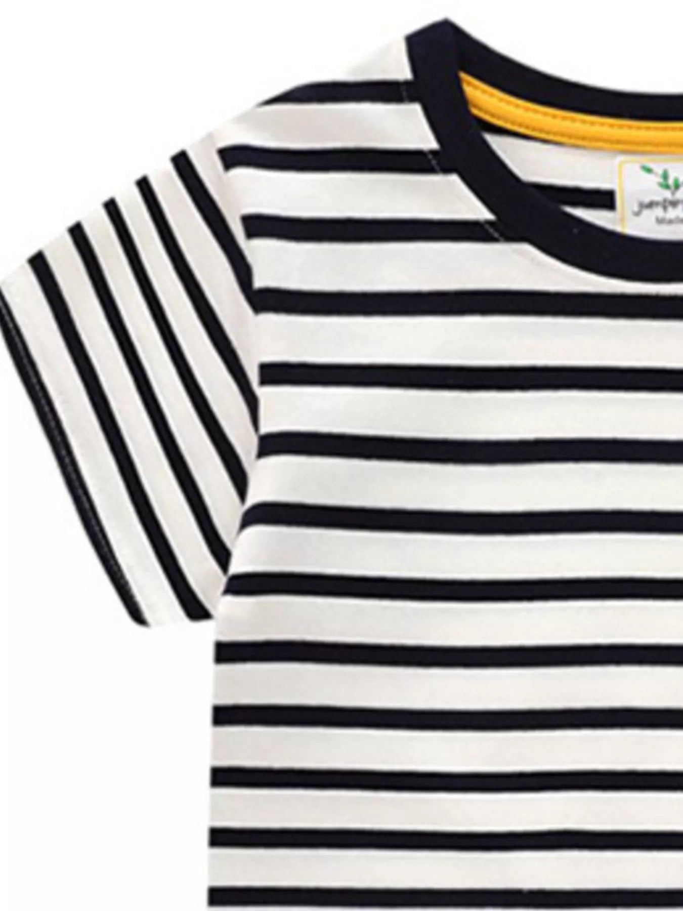 Kids Embroidered Striped T-Shirt – Soft Cotton Round Neck Tee for Boys & Girls (Black)