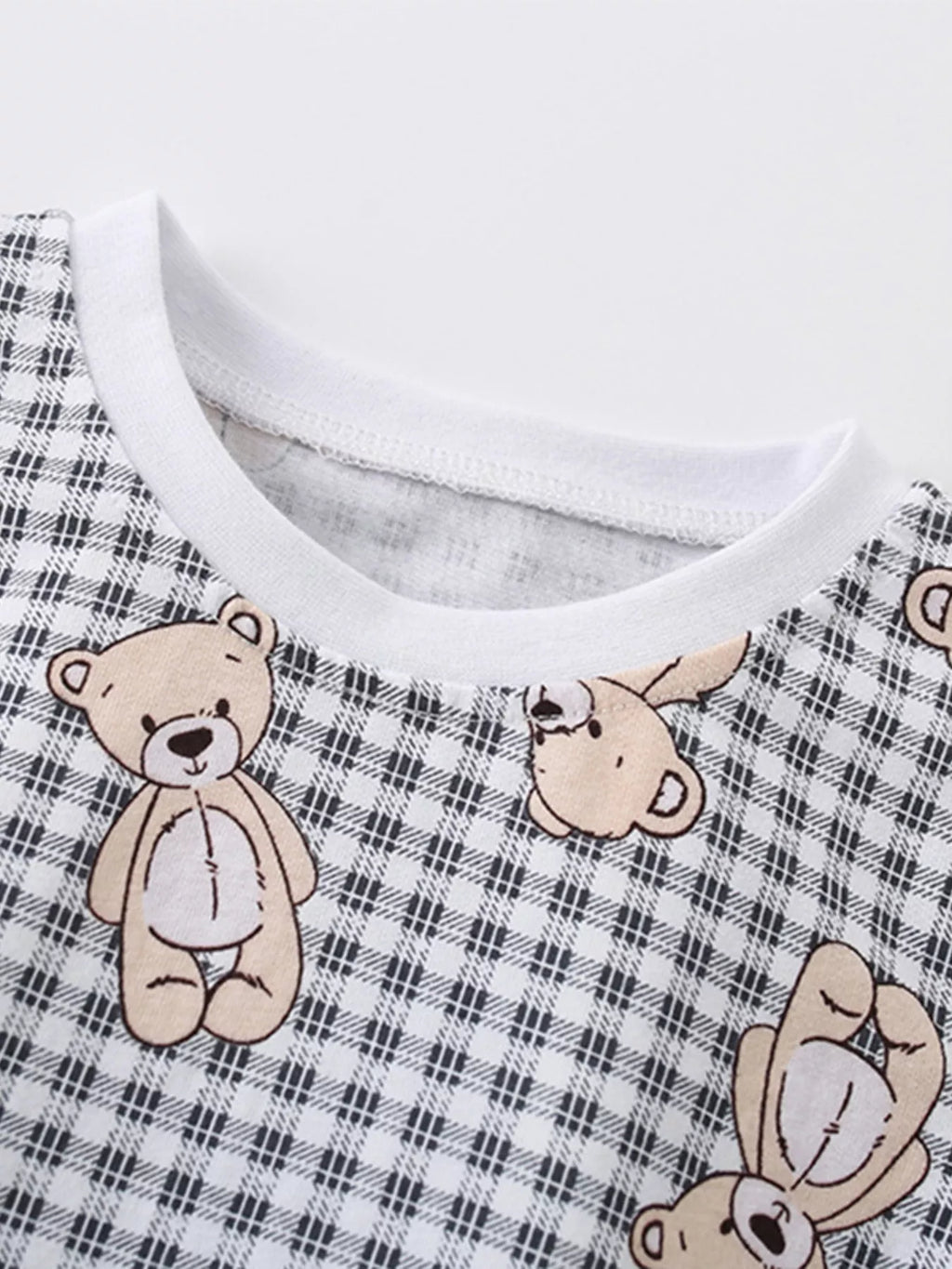 Kids Plaid Bear T-Shirt | Soft Cotton Crew Neck Tee for Boys & Girls
