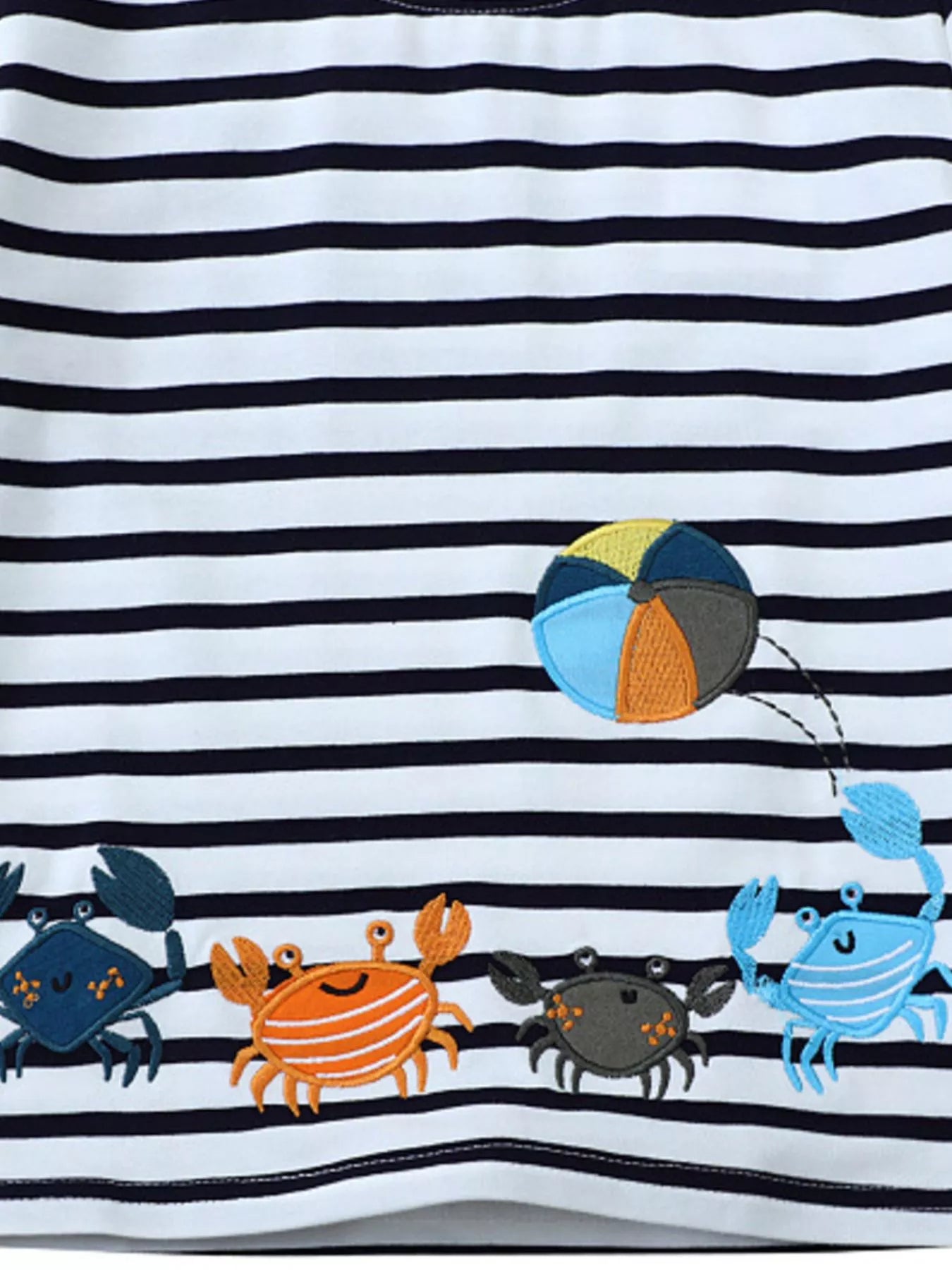 Kids Crab Striped Crew Neck T-Shirt - Soft Cotton Tee for Boys & Girls
