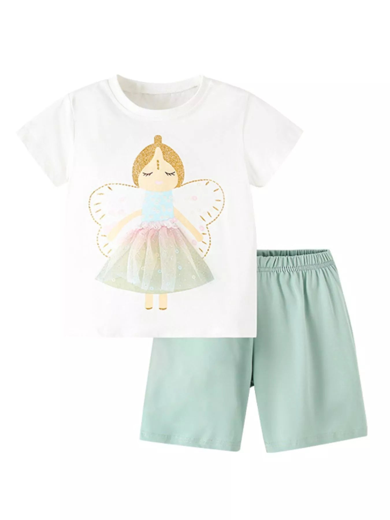 Fairy Dreams Graphic Tee & Shorts Set for Girls - Soft Cotton 2-Piece Outfit