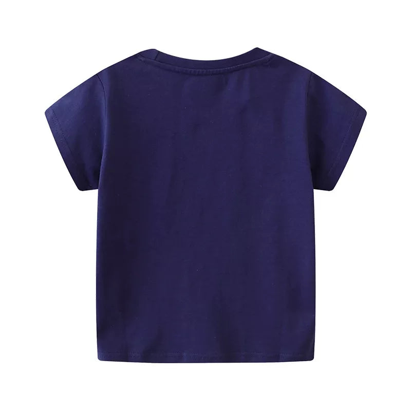 Kids Dinosaur T-Shirt – Soft Cotton Short Sleeve Tee for Boys & Girls (Dark Navy)