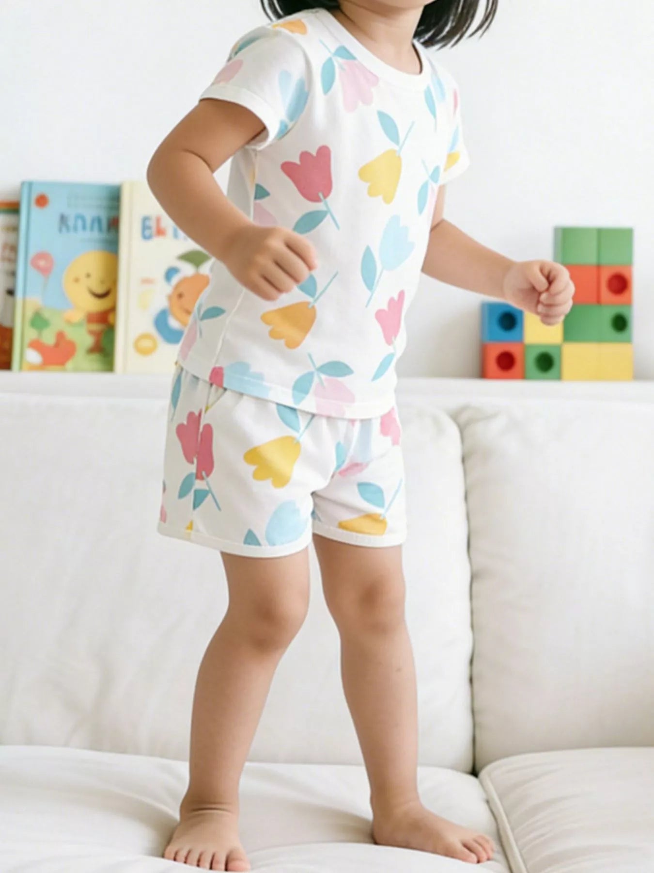 Girls Floral Summer Set - Soft Cotton Tee & Shorts Outfit for Toddlers & Kids