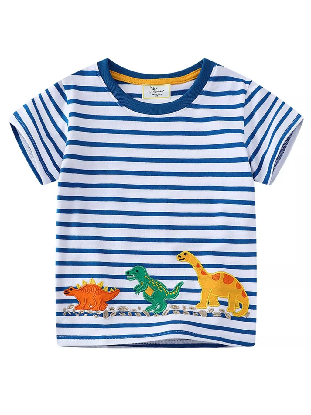 Kids Dinosaur Striped T-Shirt – Soft Cotton Crew Neck Tee for Boys & Girls